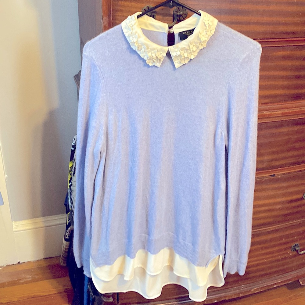 100% Cashmere Sweater with gorgeous collar detail!